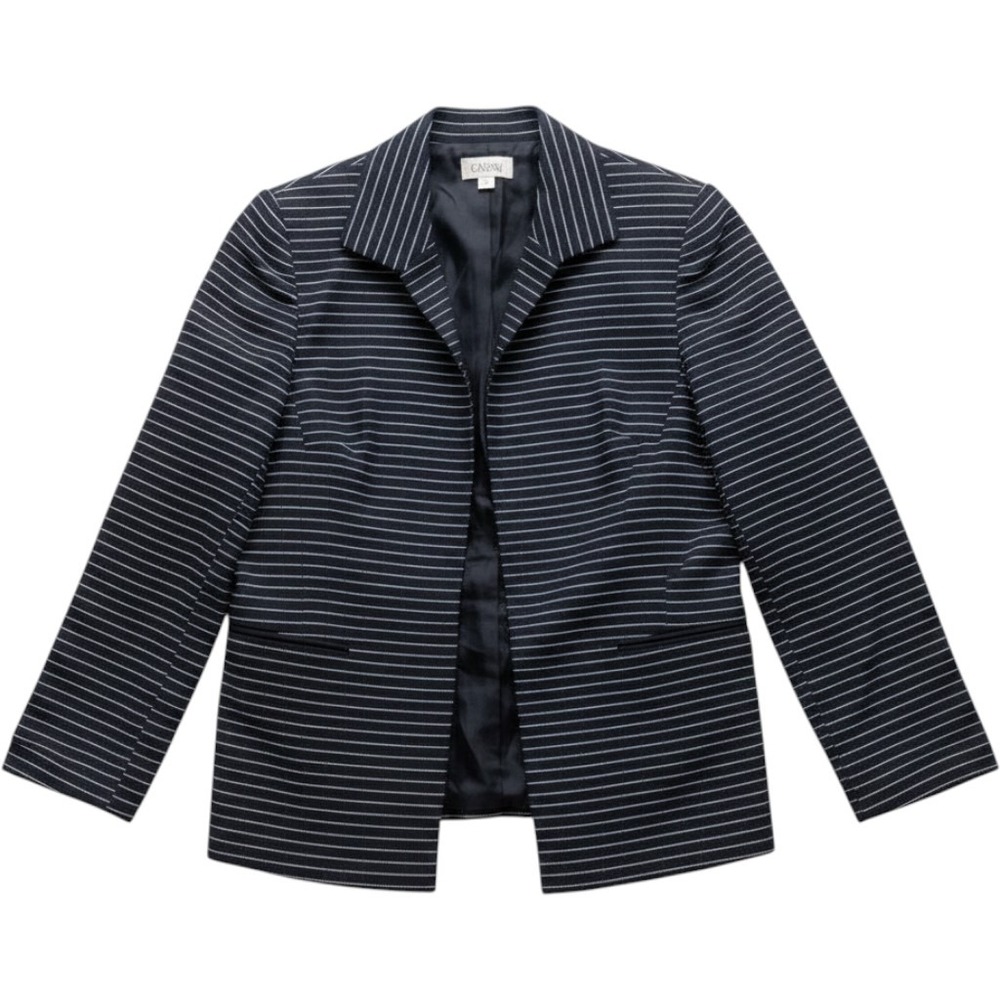 Talbots Navy Blue Horizontal Pinstripe Open Front Blazer Jacket Womens 16 Japan